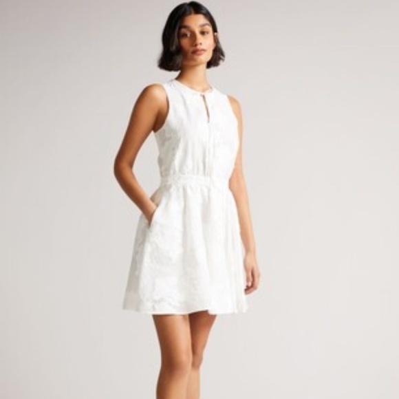 TED BAKER LONDON Mini Dress Maylee Floral Appliqué Tie-front Cotton White 6 - Picture 4 of 16